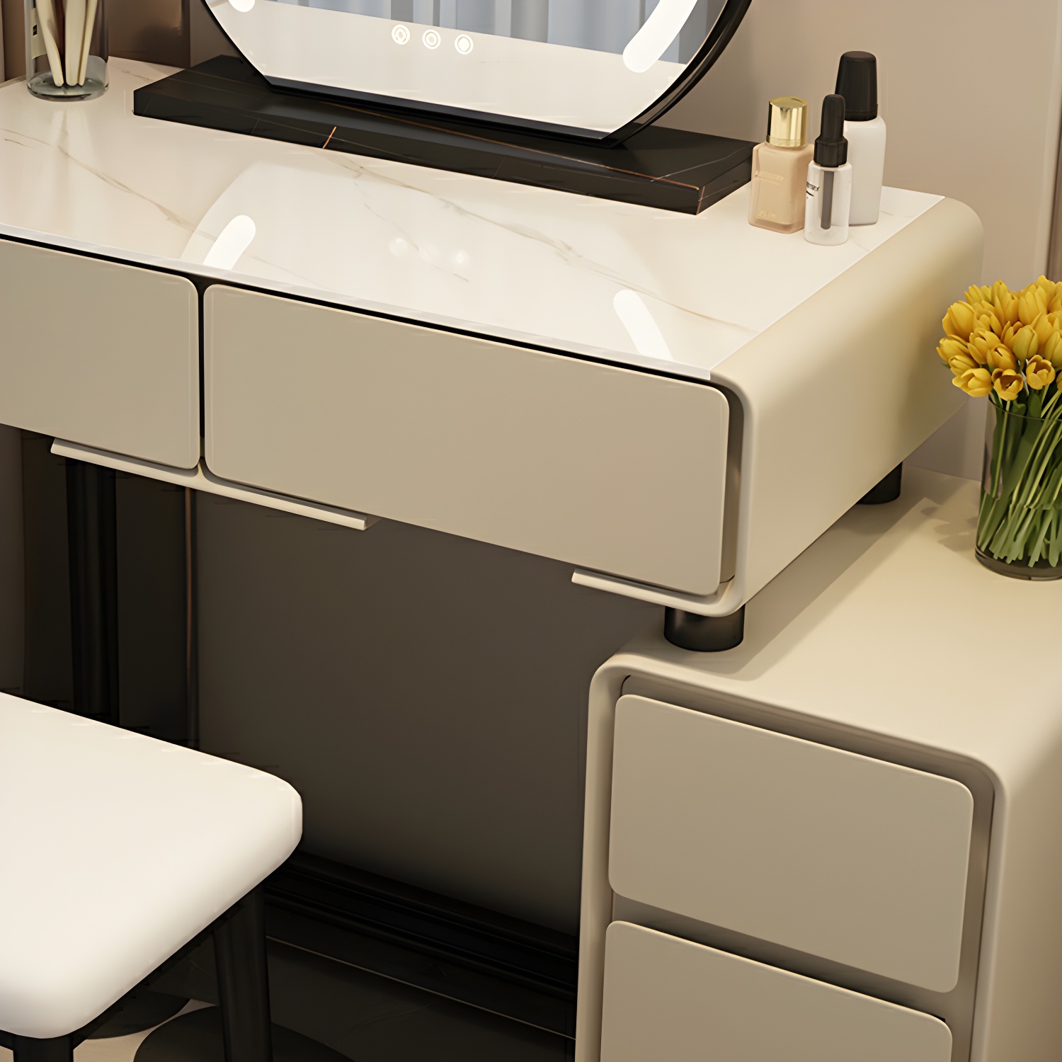 Solid Wood Stylish Makeup Vanity Set with Drawers in Modern Style - image 8