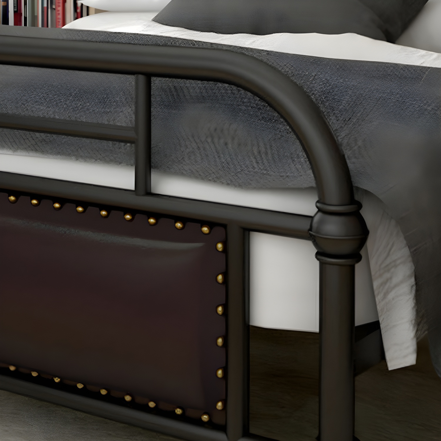 Industrial Nailhead Upholstered Bed Frame Metal 43.3" Tall Bed - image 10