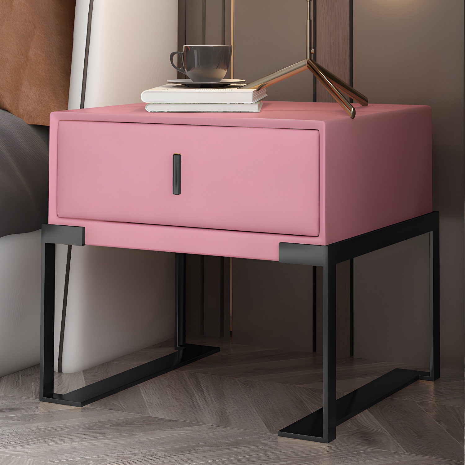Faux Leather Nightstand 1-Drawer 21 Inch Tall Modern Legs Included Night Table - image 17