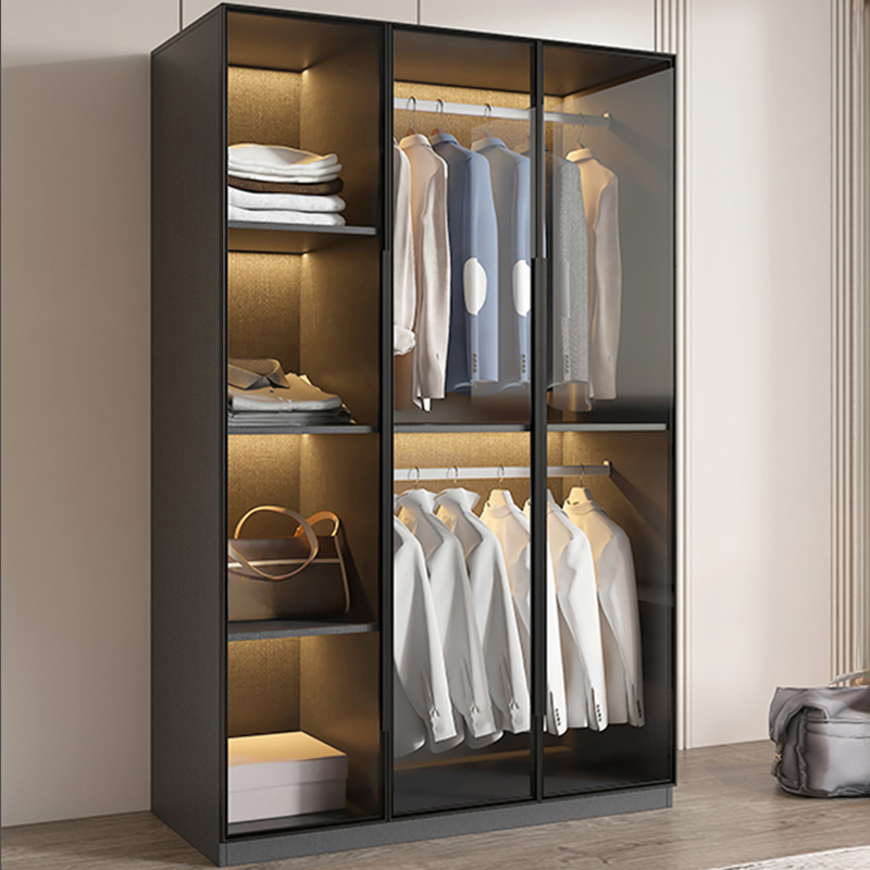 Ink Casual Lumber Wardrobe with Soft Close Door, Interior Shelves, and Hanging Rod