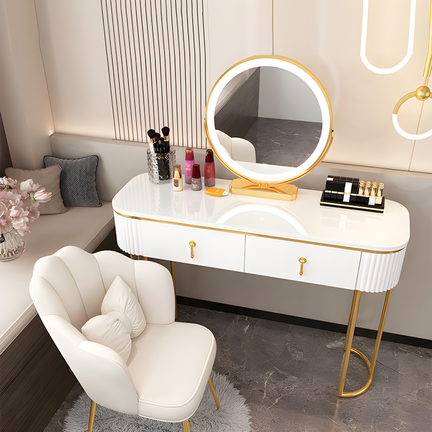 Removable Makeup Counter Lighted Mirror Vanity Dressing Table with Drawer - image 9