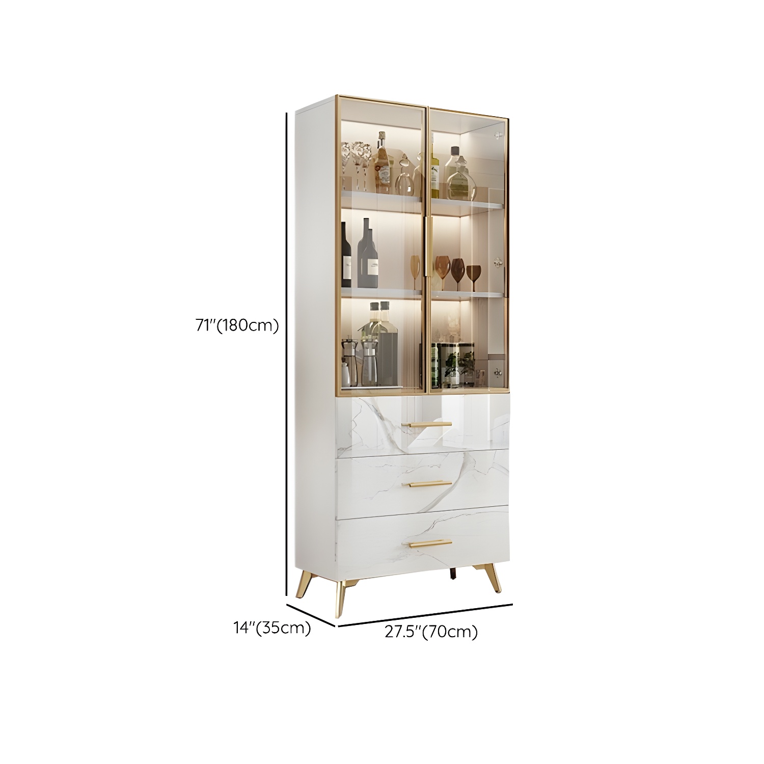 Modern-Style Glass Top Rectangular Accent Cabinet White.Drawer included, No Exterior Shelves - image 8