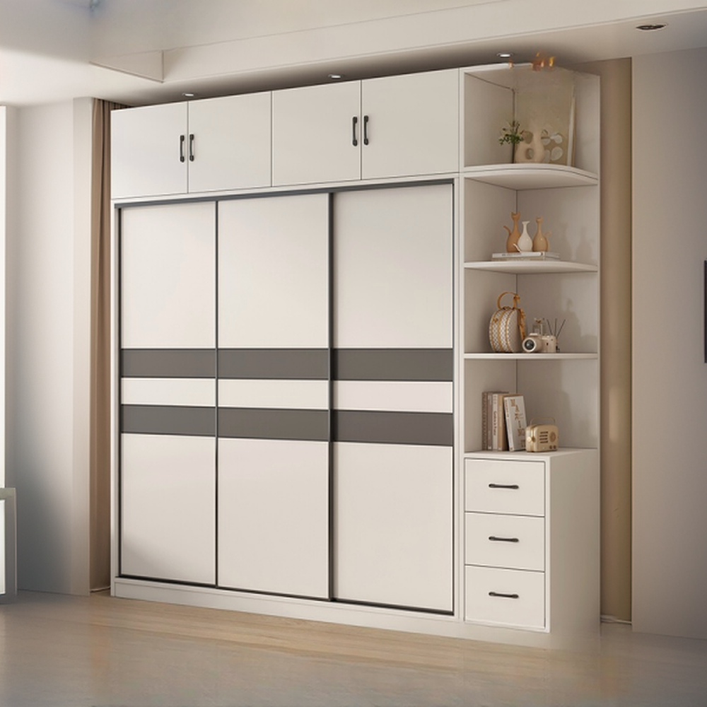 Chalk Nordic Timber Wardrobe with 3 Drawers, Self-supporting Design, Soft Close Door, and Clothing Rod