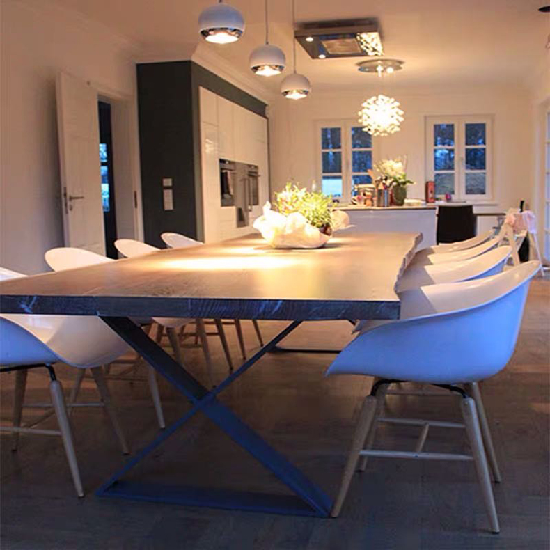 Scandinavian Rectangular Dining Table with Lumber Top in Auburn, Standard Height, Fixed Mechanism, Seats 8/6/4