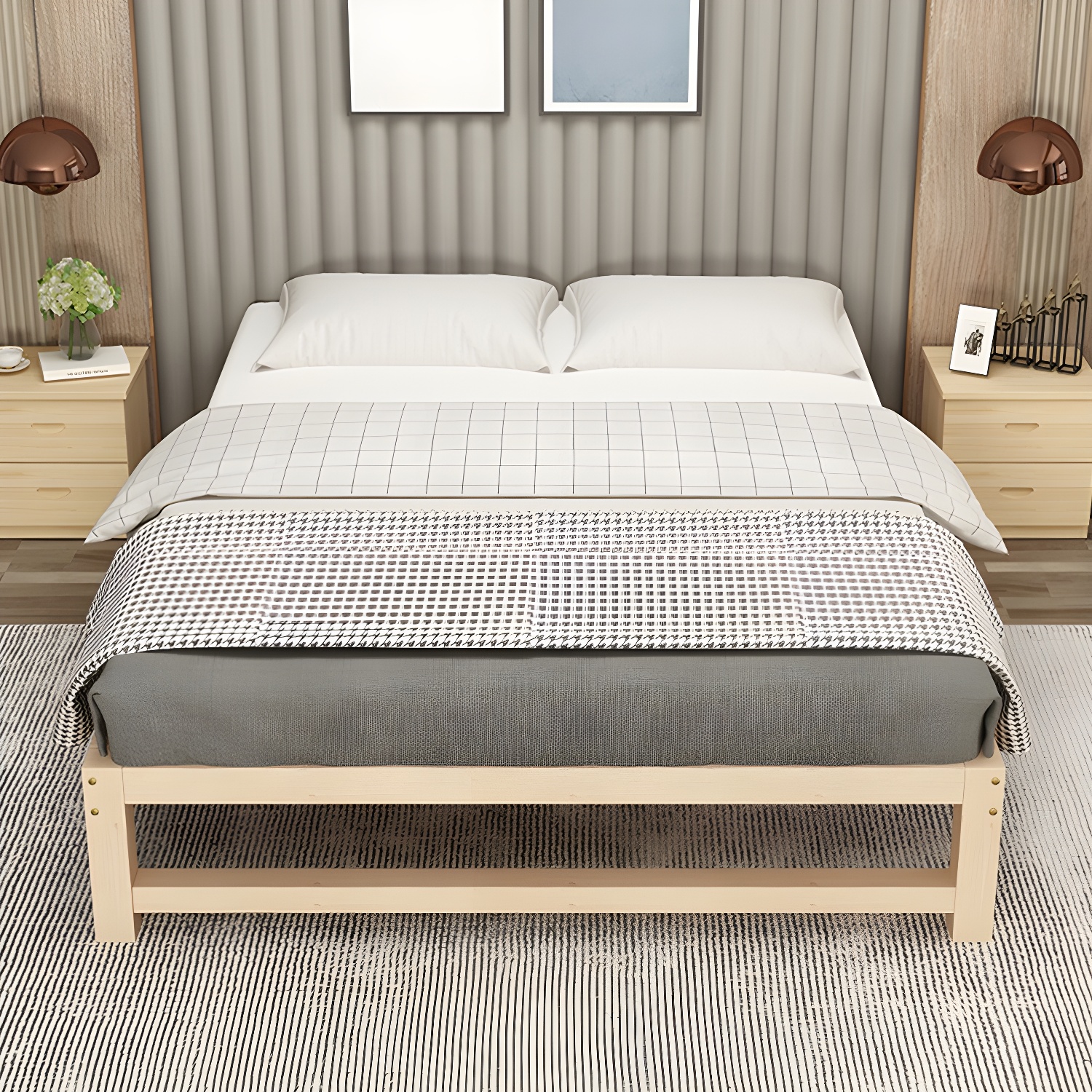 Solid Wood Modern Platform Bed Natural without Headboard and Storage Space - image 3