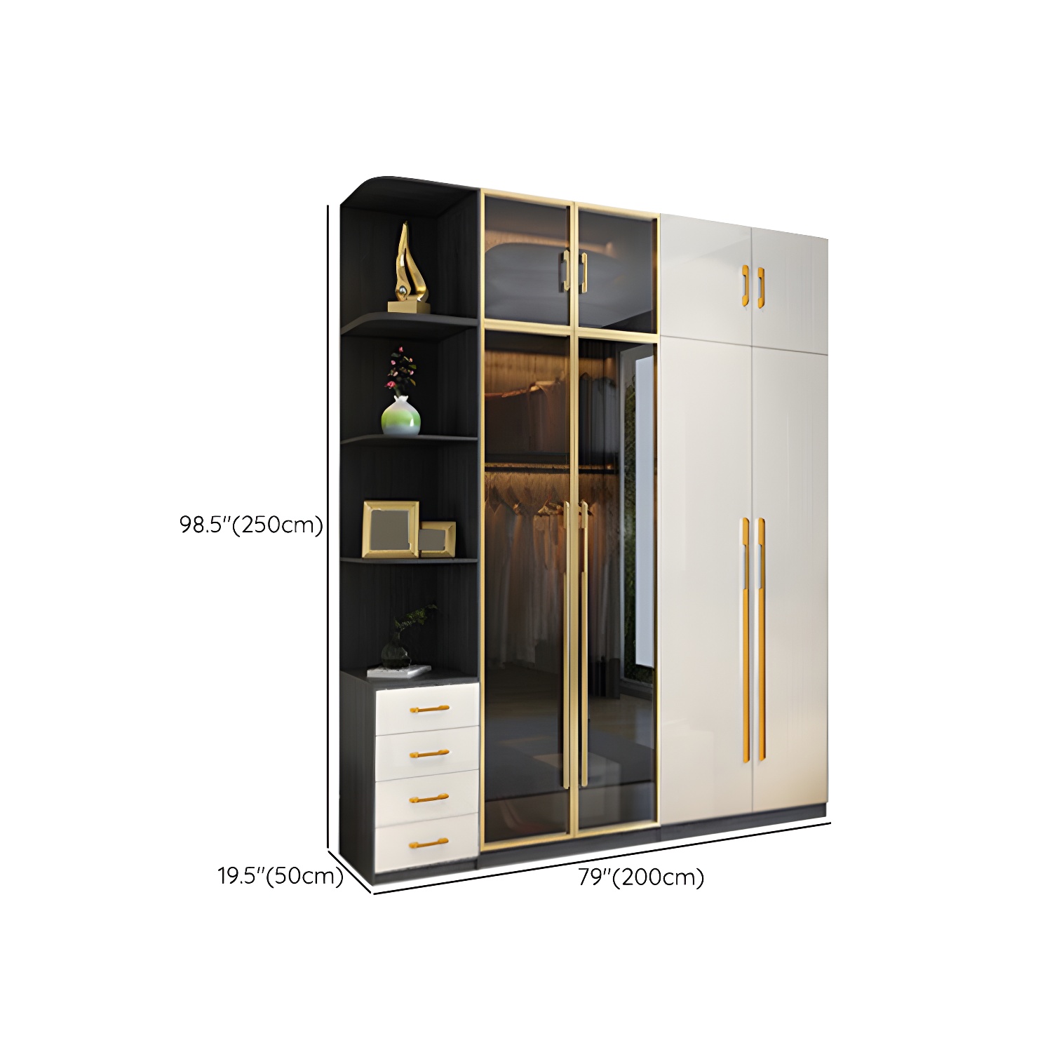 Modern Tempered Glass Doors Wardrobe Wood Frame Wardrobe without Light - image 29