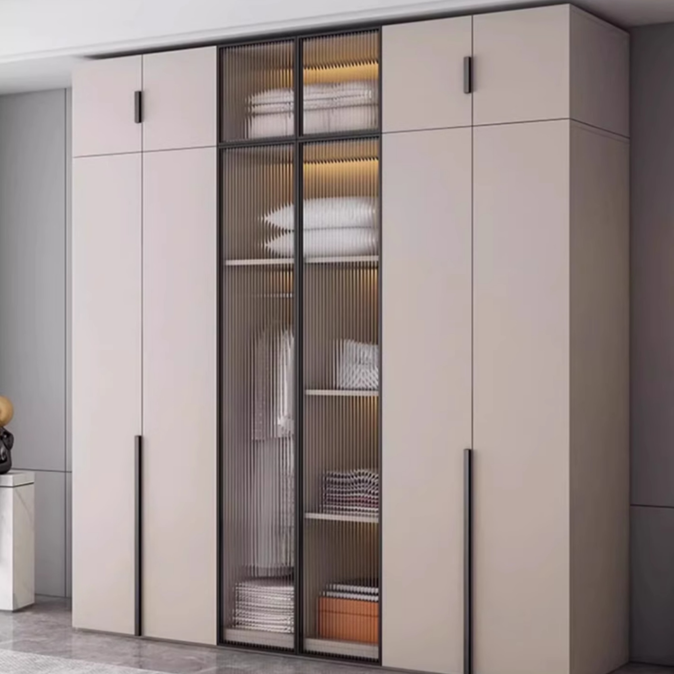 Light Gray Trendy Detached Armoire Cabinet with Soft Close Door, Interior Shelves, and Hanging Rod