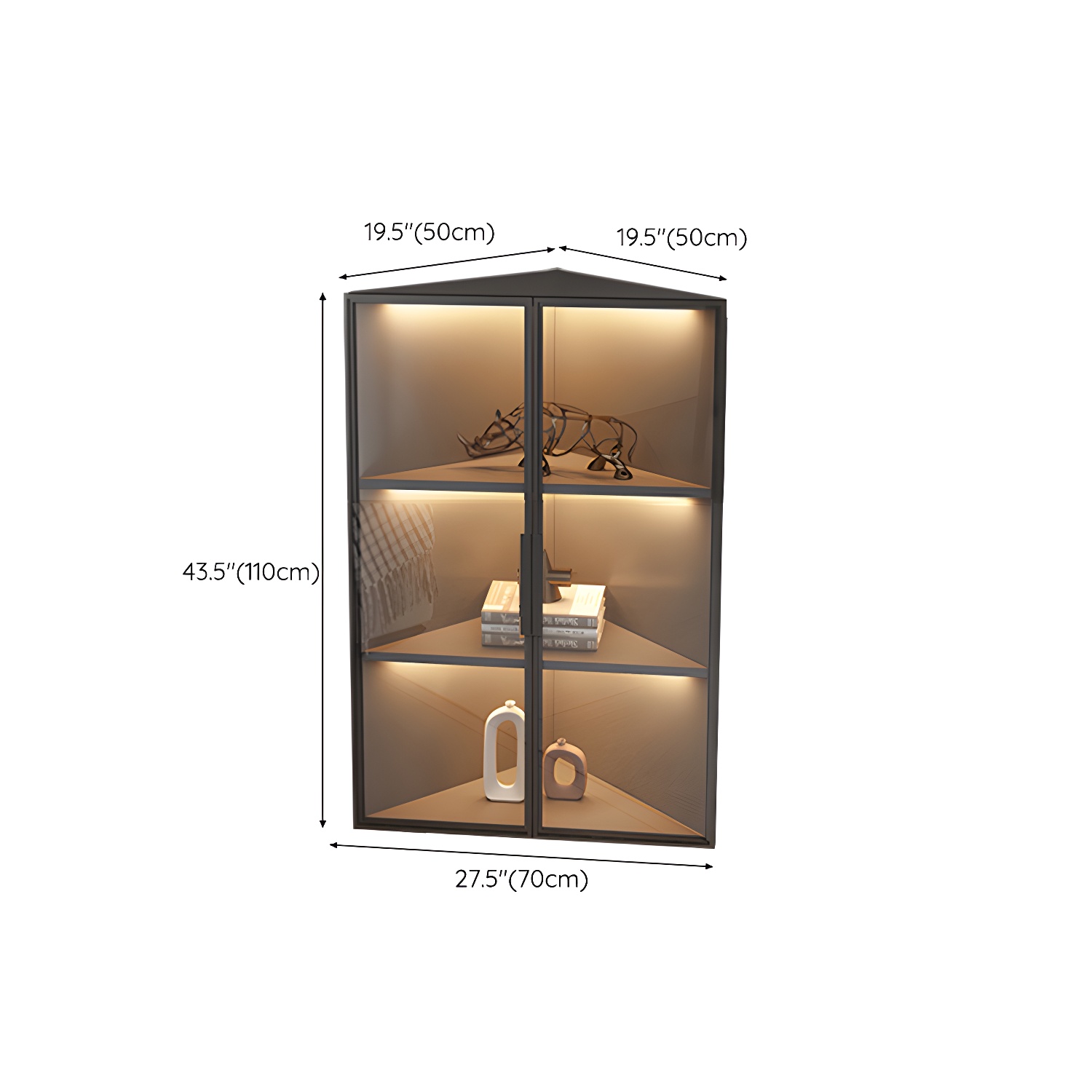 Corner Modern Accent Cabinet with Black Metal Base and Glass Doors, Black Wood Counter Top - image 19