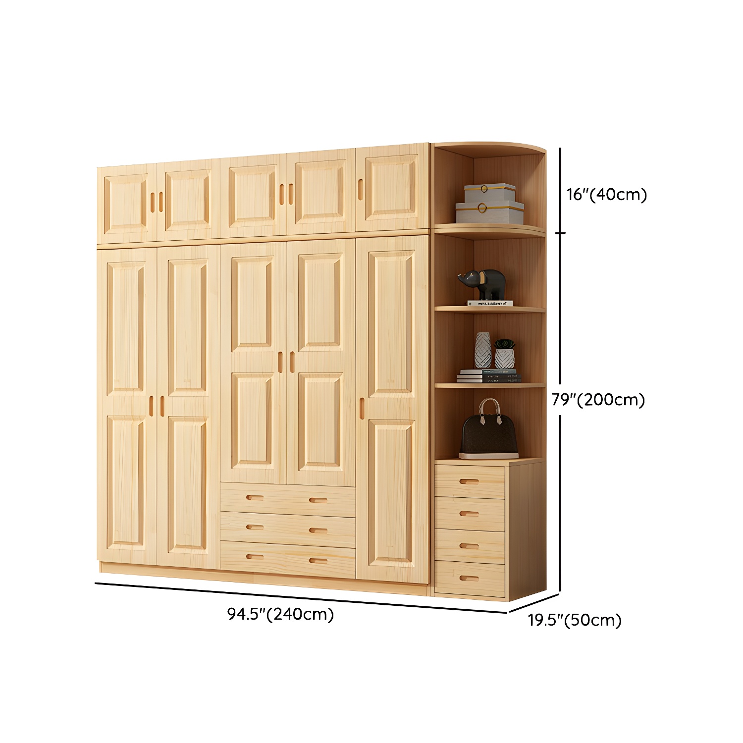 Modern Natural Pine Wardrobe Armoire with Drawers and Clothing Rod - image 42