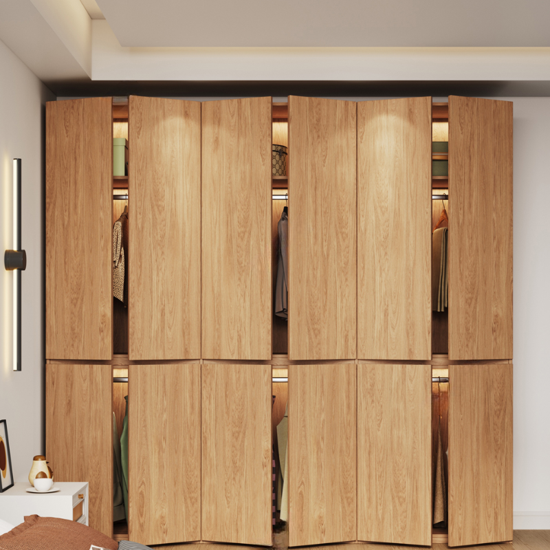 Acorn Minimalist Wooden Independent Wardrobe Closet with Soft Close Door, Interior Shelves, and Articulated Mechanism