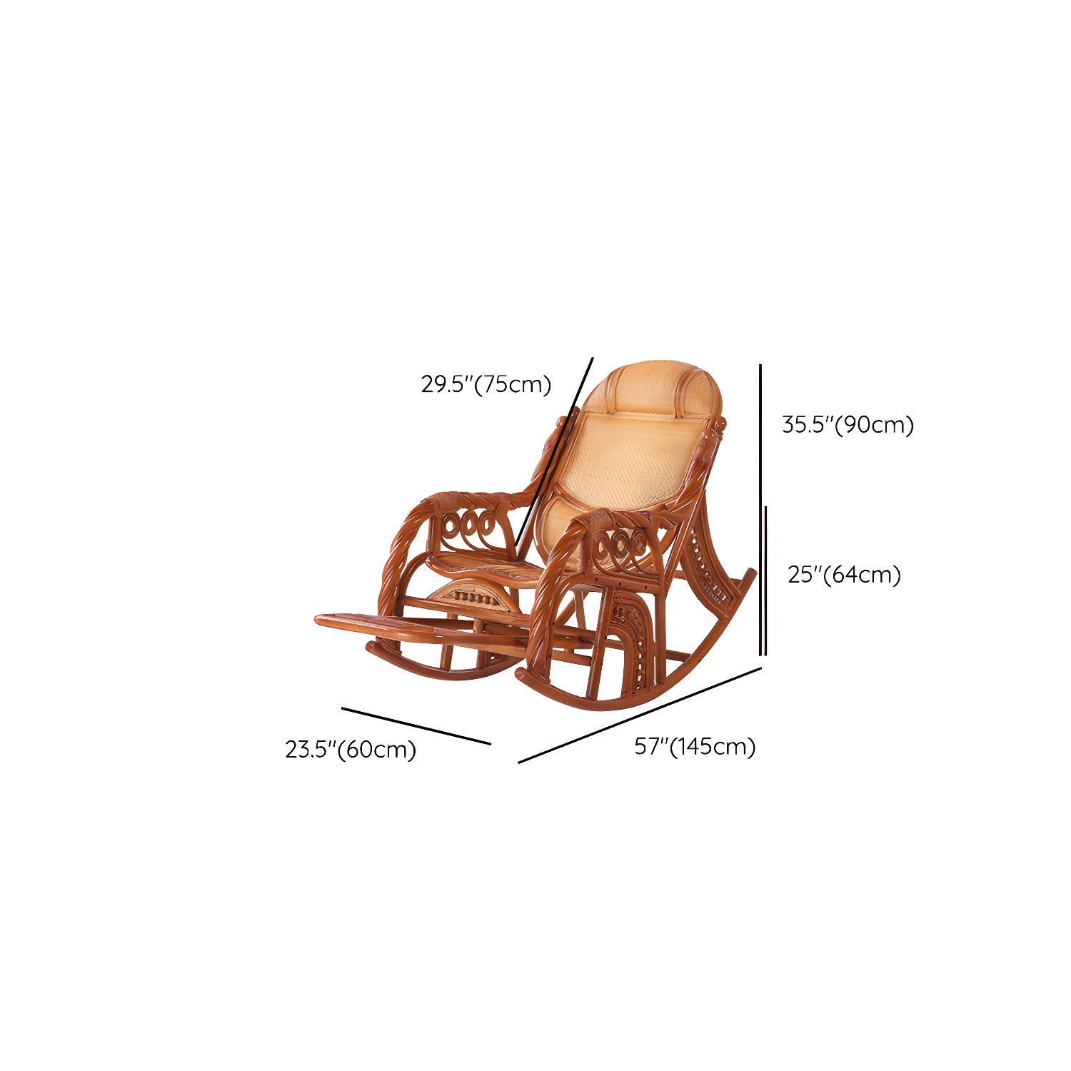 Traditional Rocking Chair Rattan Solid Color Spindle Backrest Indoor Rocking Chair - image 18