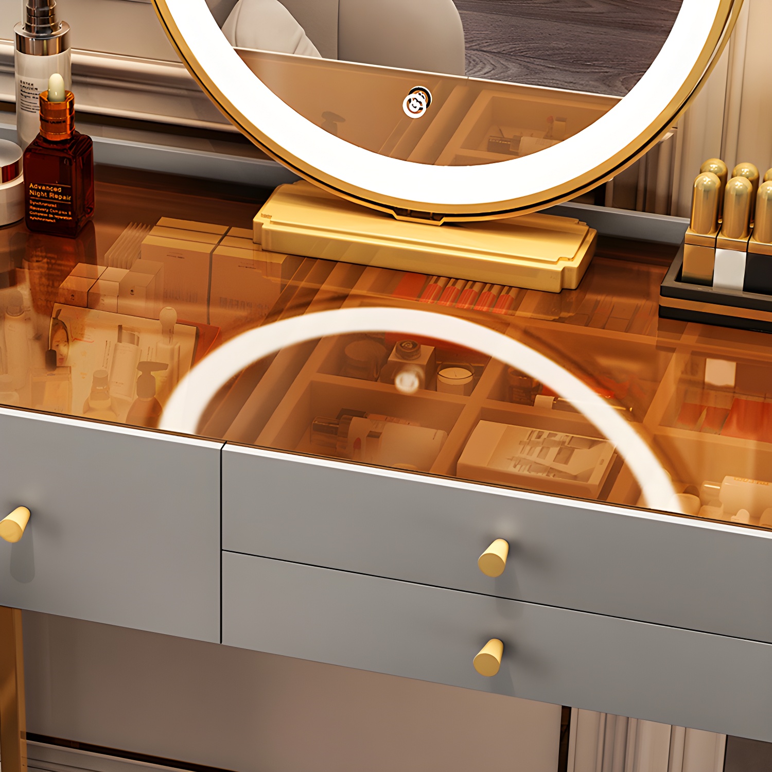 Glam Glass Vanity Dressing Table Bedroom Make-up Vanity with Drawer - image 11