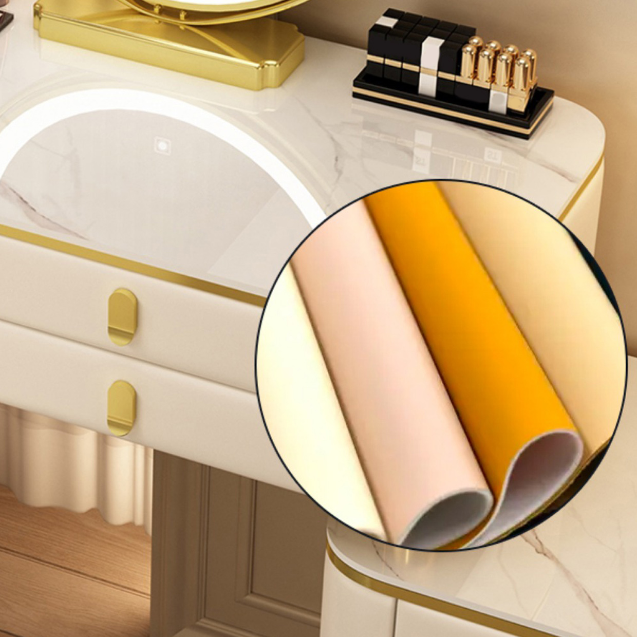 Luxurious Stone Top Vanity Dressing Table with 6 Drawers for Bedroom - image 11