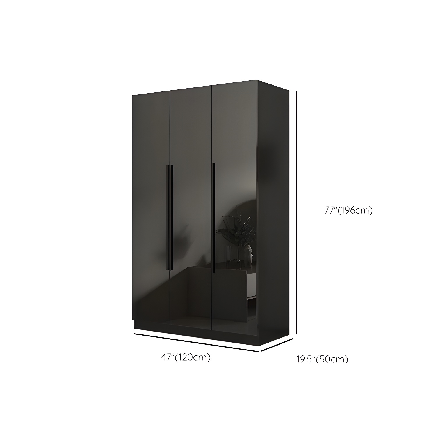 Modern Glass Doors Wardrobe Cabinet Black Bedroom Storage Cabinet Excluding Lighting - image 12