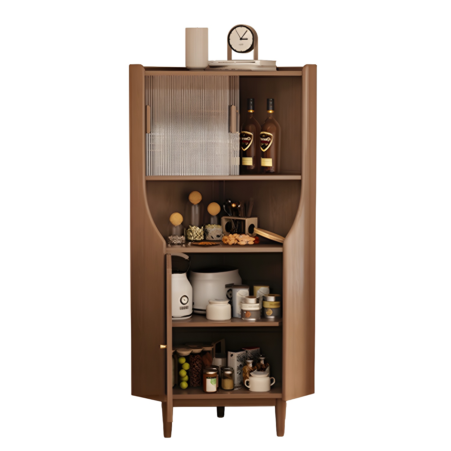 Corner Scandinavian Accent Cabinet with Wood Counter Top and Glass Doors, 2 Exterior Shelves - image 12