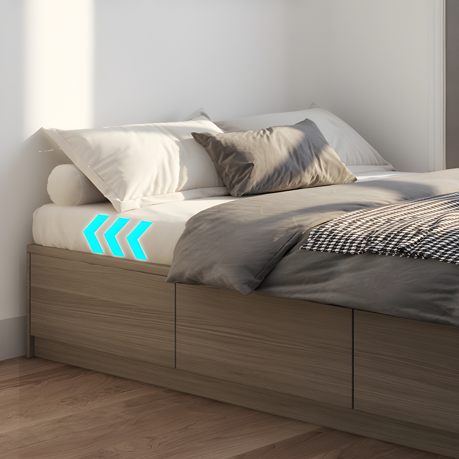 Light Brown Platform Bed Scandinavian 13.77" Tall Bed Frame with Storage Drawers - image 6