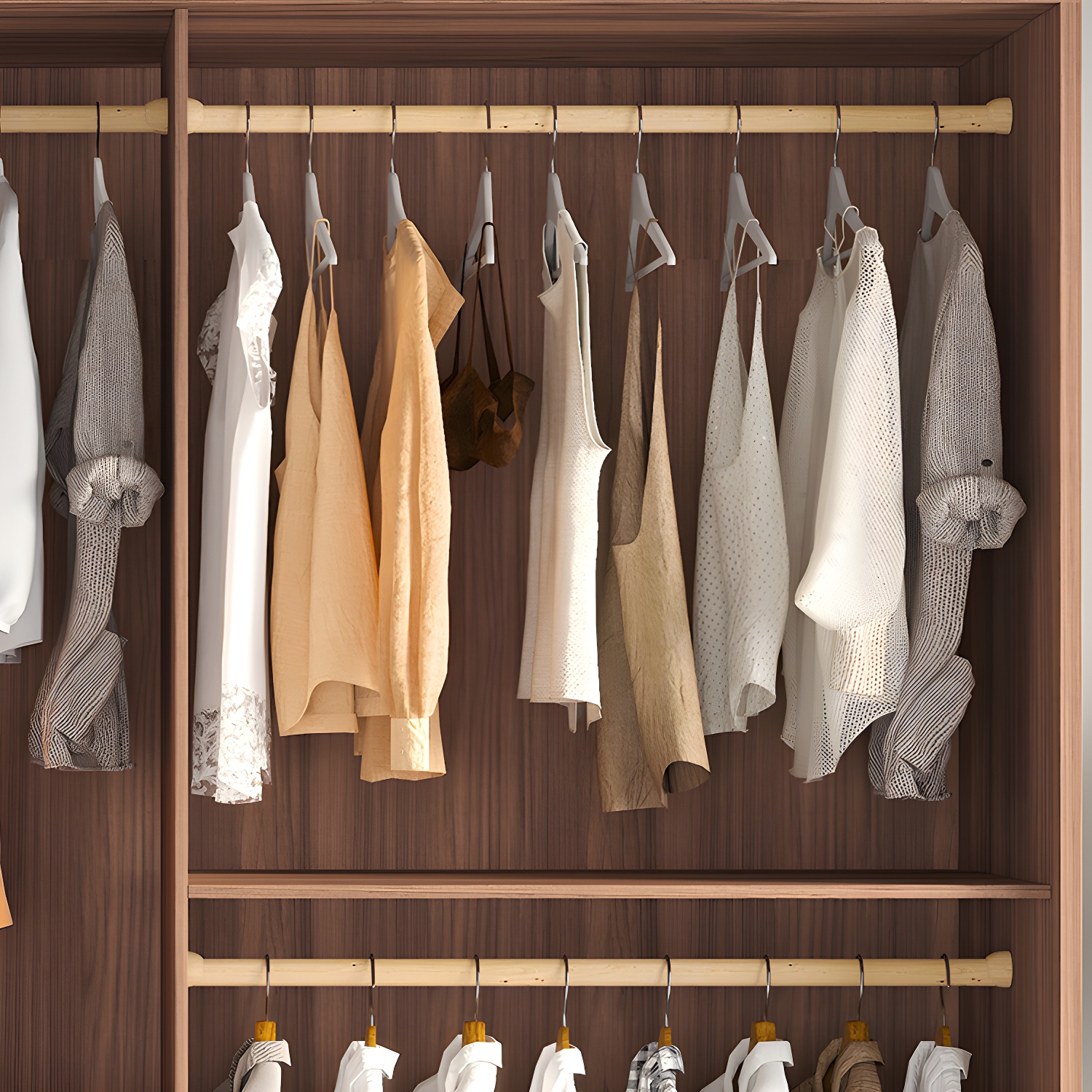 Glass and Wood Wardrobe Cabinet Brown Wardrobe Armoire with Garment Rod - image 7