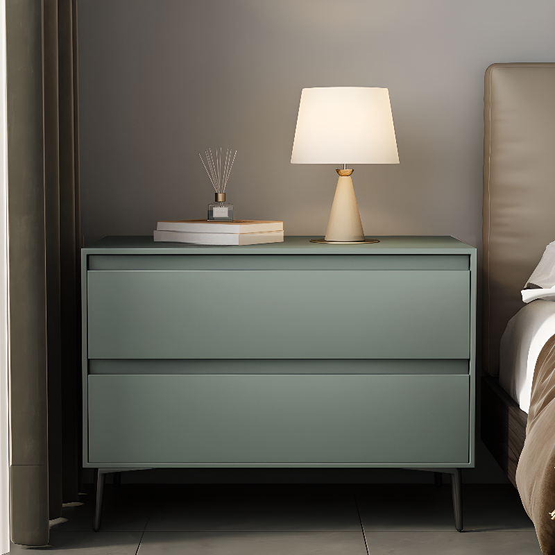 Scandinavian 2 Drawers Nightstand With Drawer Storage in Artificial Leather with Leg - image 5