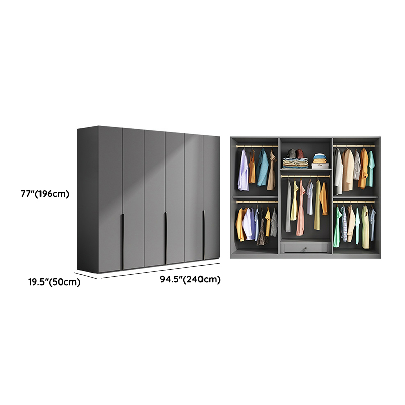 Contemporary Grey Wood Storage Wardrobe with Clothing Rod and Black Handles - image 19