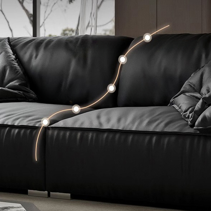 Modish Solid Color Water Resistant Standard Sofa in Midnight Black, Seats 5/4 Person/for 3 with 2 Pillows - image 4