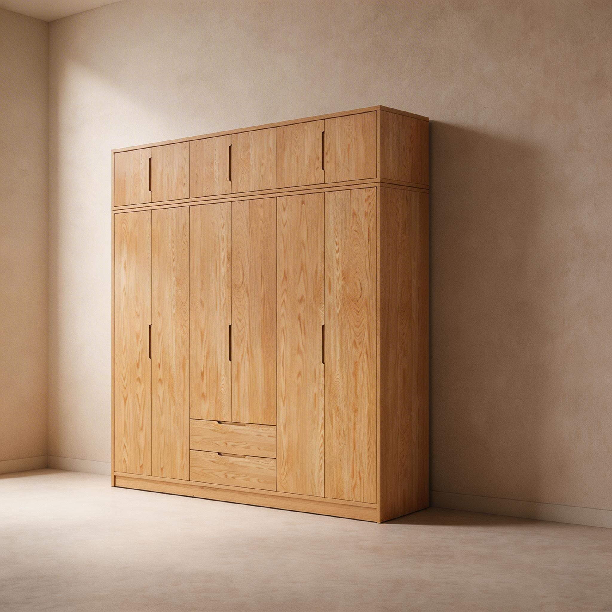Modern Natural Wood Wardrobe Armoire with Sliding Doors, Drawers, and Shelves - image 21