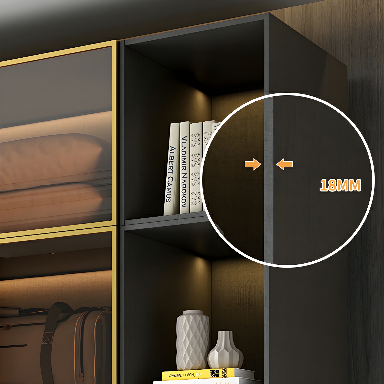 Modern Black Wood Wardrobe Armoire with Soft-Close Drawers & Clothing Rod - image 6