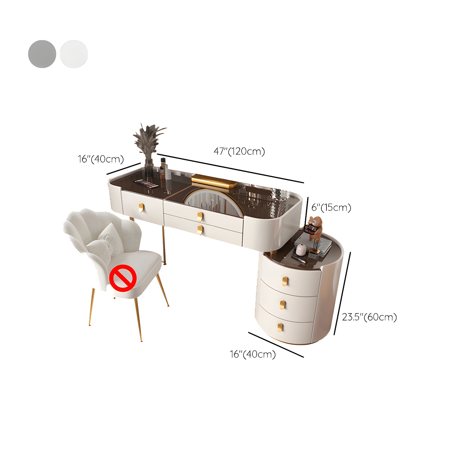 Glass/Stone Dresser Modern Make-up Vanity with 5/6 Storage Drawers - image 24
