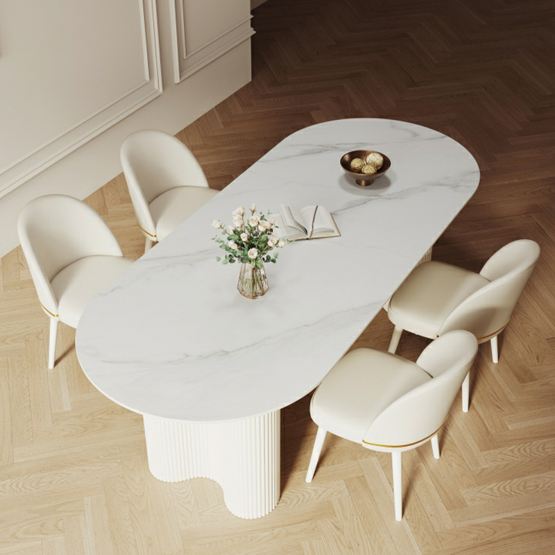 Free Form Stone Kitchen Table with Metal Base for Dining Room, White