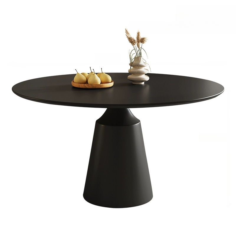 Scratch-defiant Fixed Circular Dining Table for 2 People/4 People with a Chalk/Charcoal Slate Stone Tabletop in a Contemporary Style