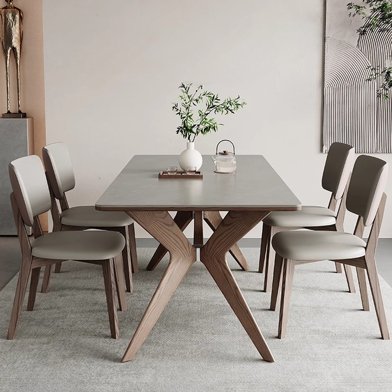 Slate Stone Dining Table Set for 6 People in Dove Grey