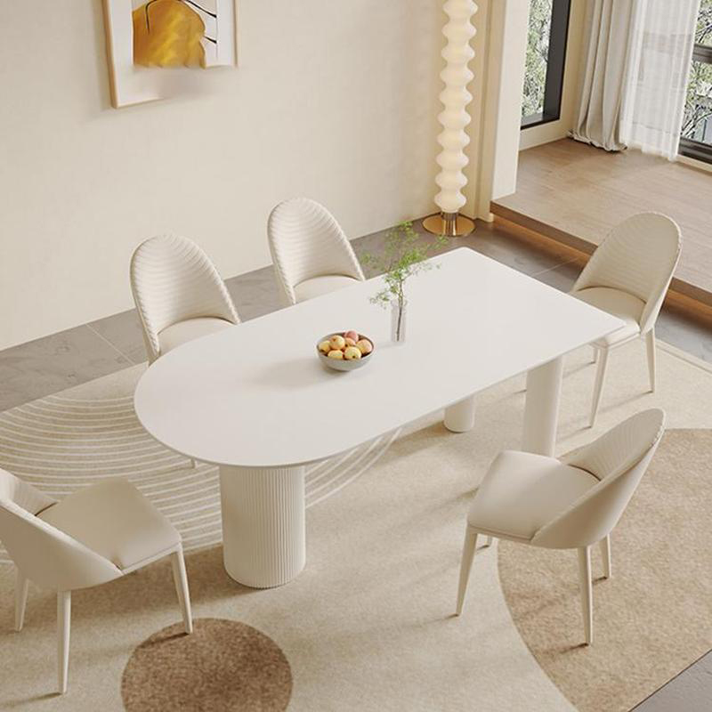 White Stone Surface 75cm Modern Kitchen & Dining Table with Metal Legs
