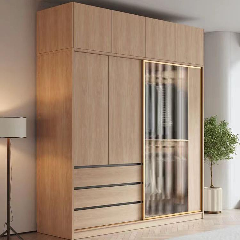 Natural Finish Art Deco Timber Wardrobe Armoire with Soft Close Drawer, Soft Close Door, Interior Shelves, and Clothing Rod - image 3