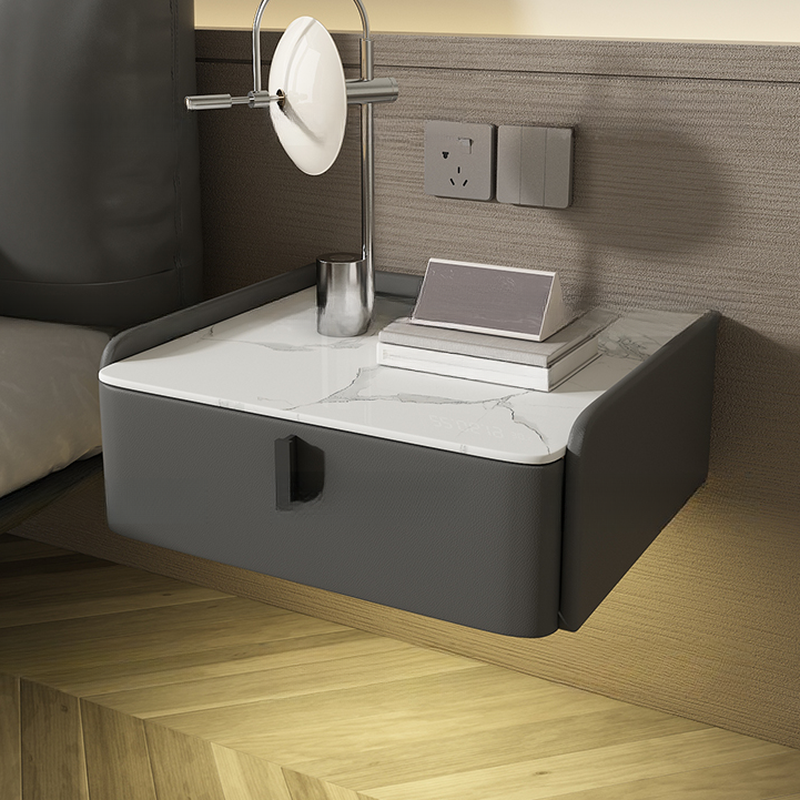 Organic Modern Bedside Cabinet Nightstand with 1 Drawer, Stone Countertop, and Hanging Shelf - image 5