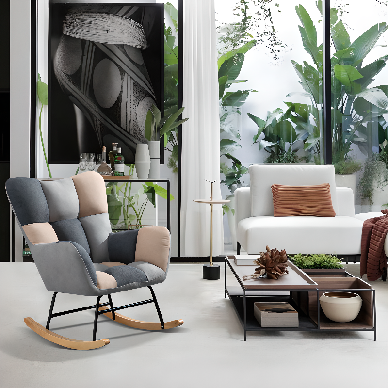 Modish Upholstered Cushioned Rocking Accent Chair 2 Piece Set with Footstool & Recessed Arm, Scratch-tolerant - image 13