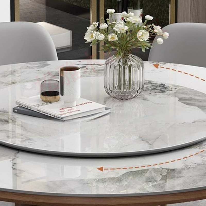 Circular Slate Dining Table Set with Stump Base, Upholstered Chairs, Back, and Chalk Color for 11 Pieces or More Set/7 Piece Set/5 Pieces - image 3