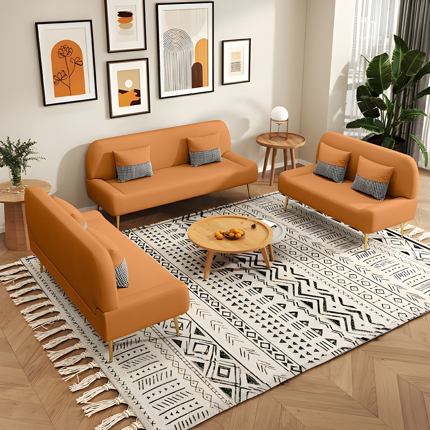 Scandinavian Faux Leather Small Size Sofa with Armless Design in Solid Color - image 12