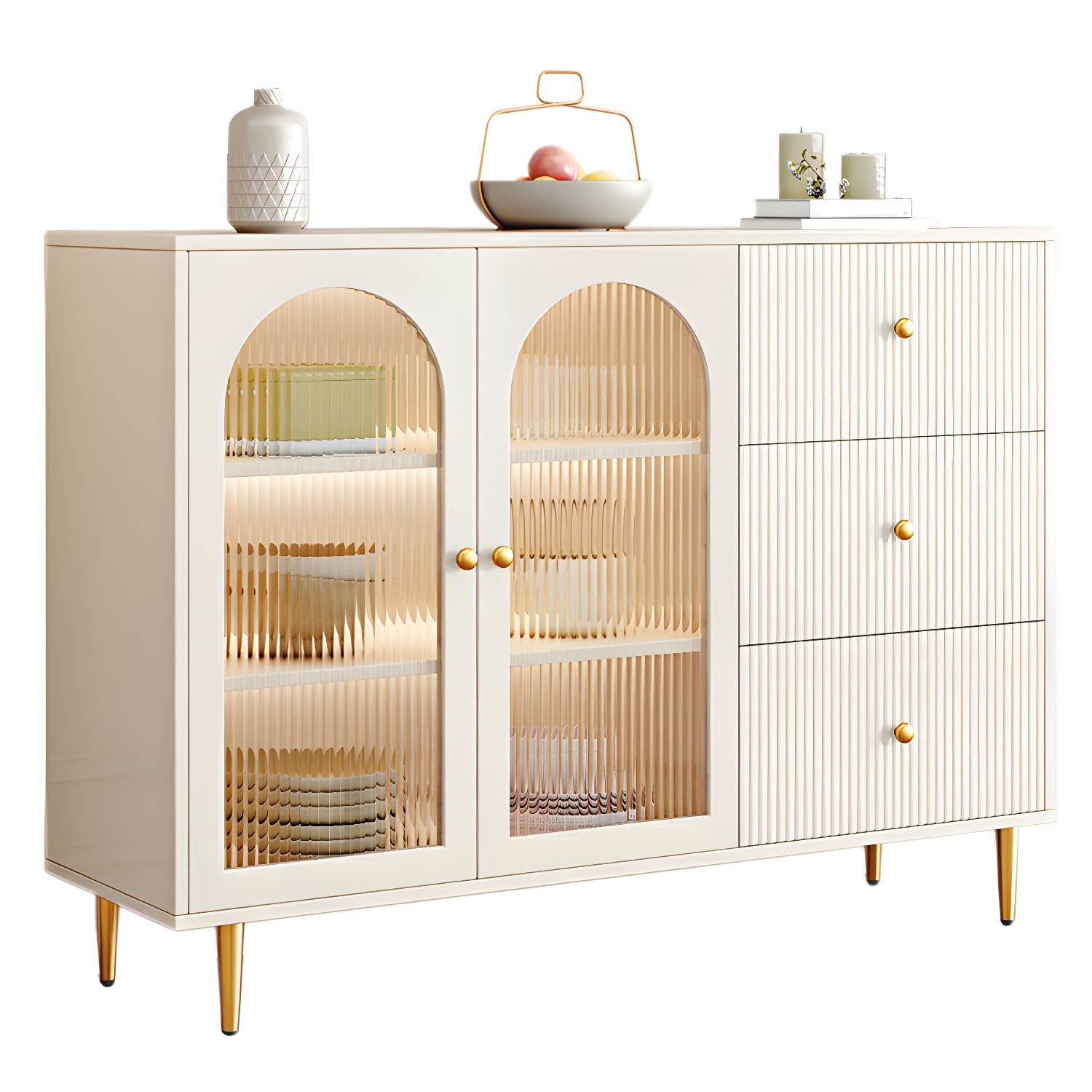Glam White Wood Sideboard Credenza with Glass Doors and Adjustable Shelves - image 11