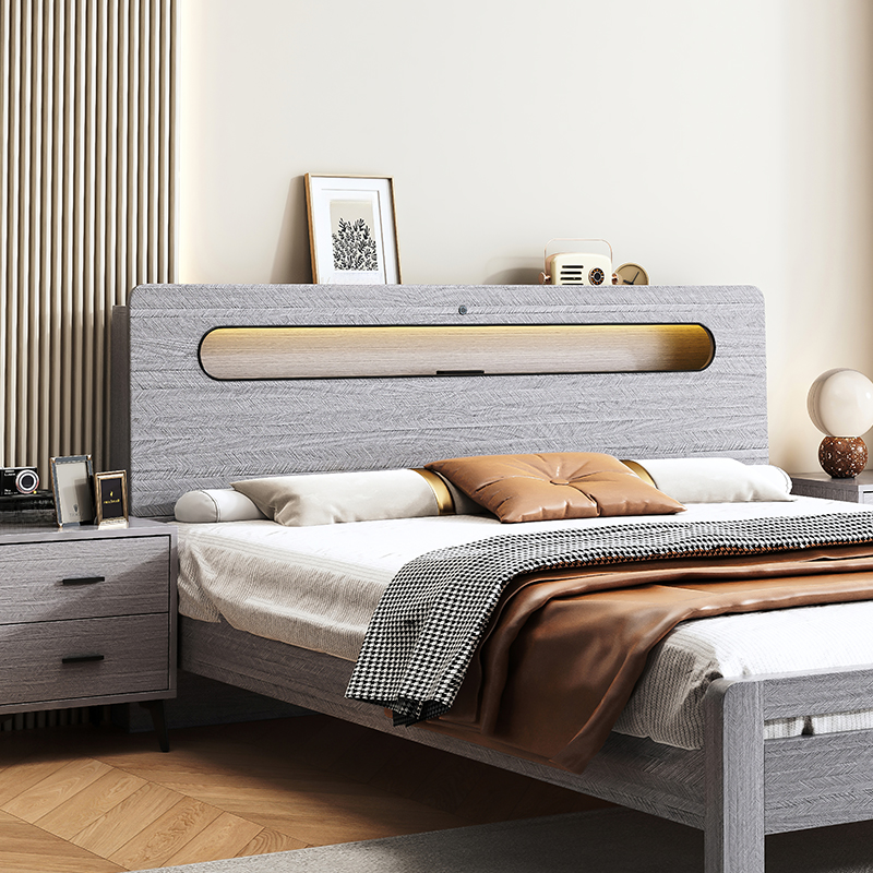 Simplistic Panel Headboard with No Distressing, Shelves, and Illumination Light for Queen/Full/Twin XL Bed in Rectangular Shape, Standard Height - image 3
