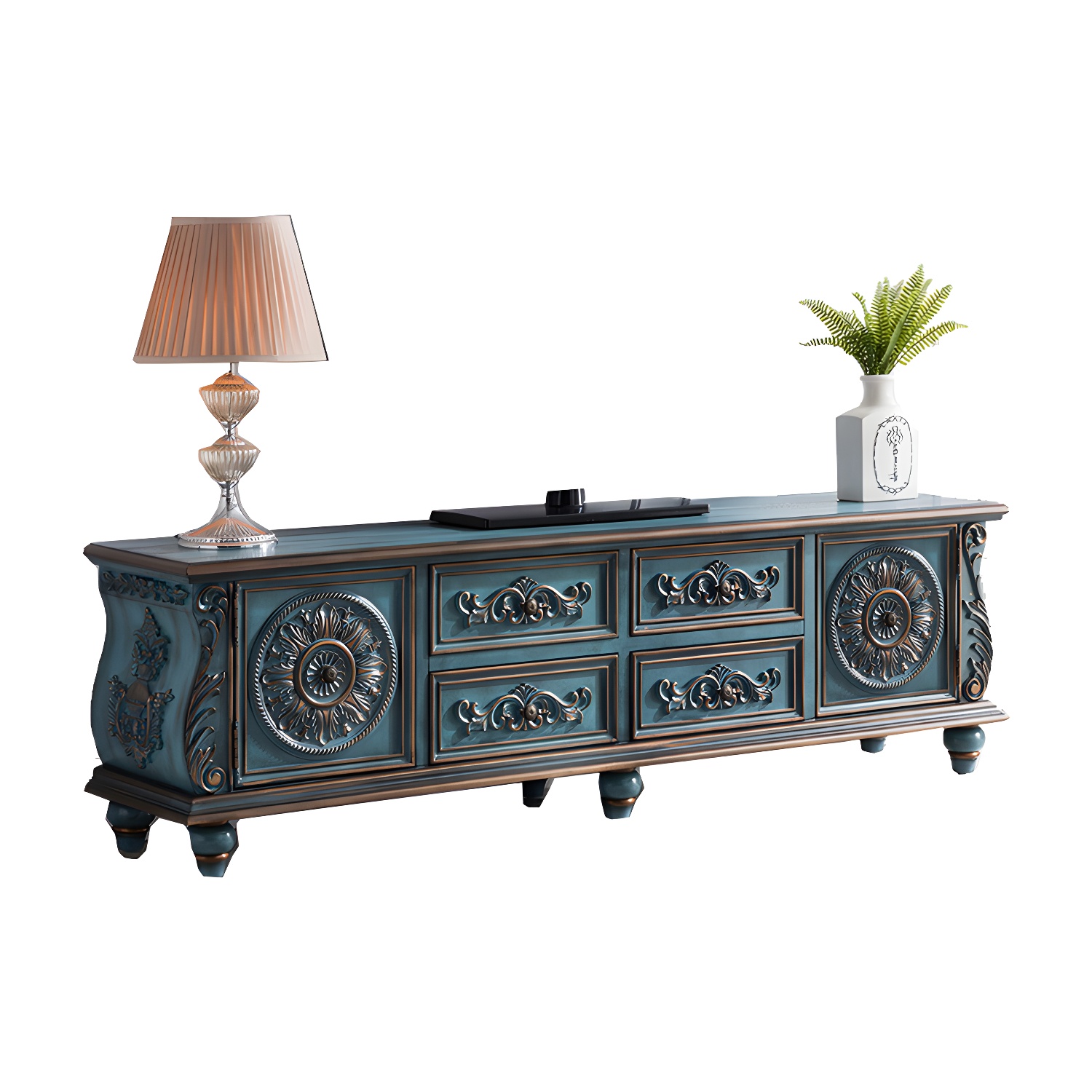 Traditional Rubberwood Media Console Matte Finish TV Media Stand with Drawers - image 9