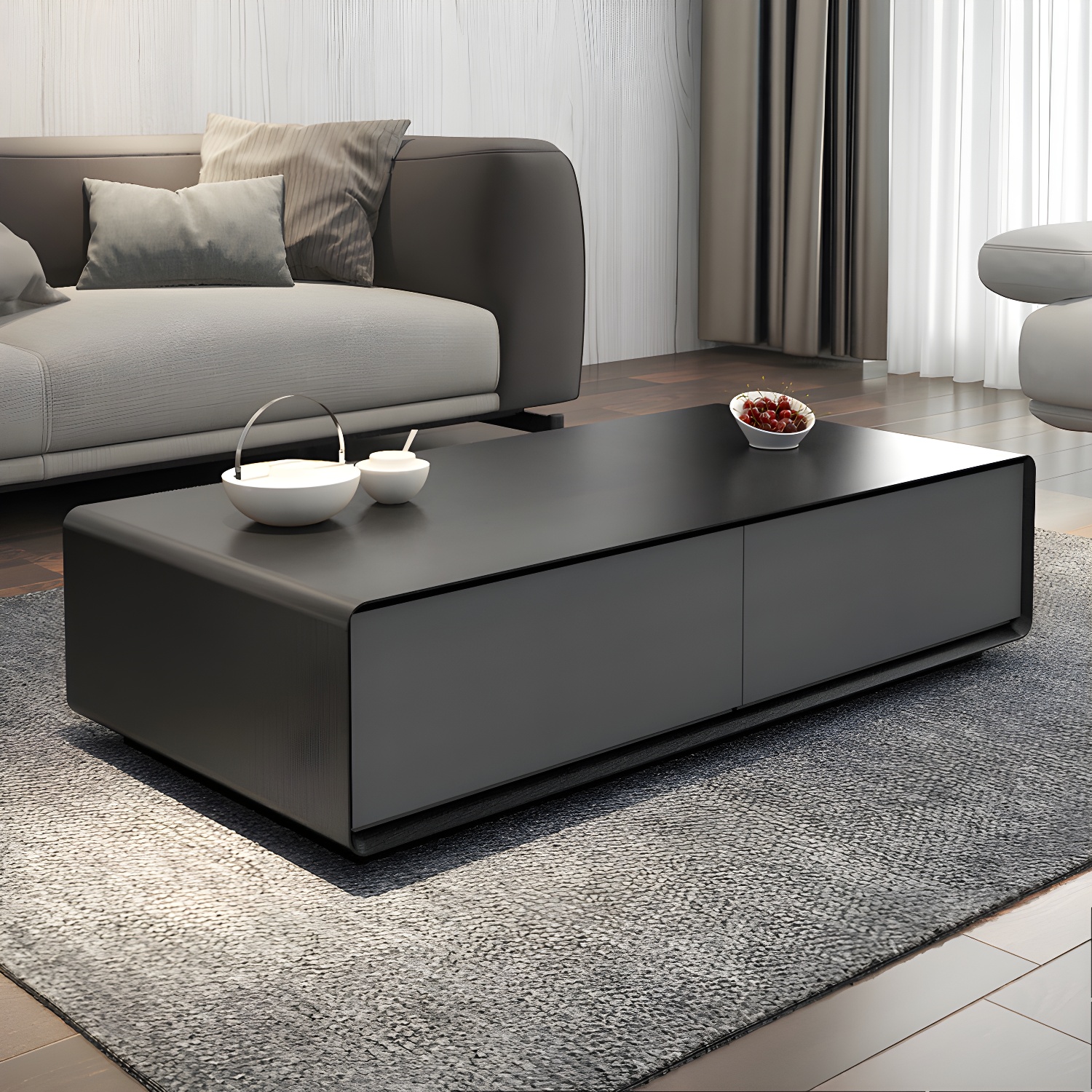 Modern Style Rectangular Wooden Table Abstract Base Coffee Table