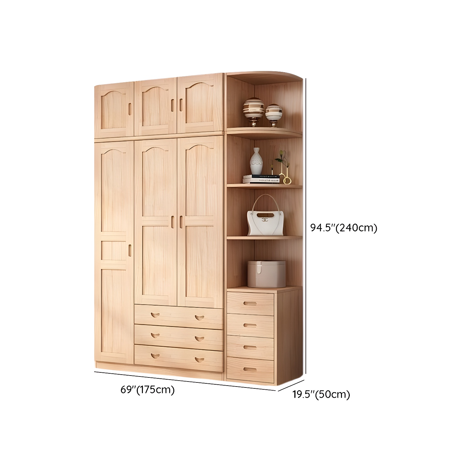 Scandinavian Natural Wood Wardrobe Armoire - 50cm Width - Drawers Included - image 34