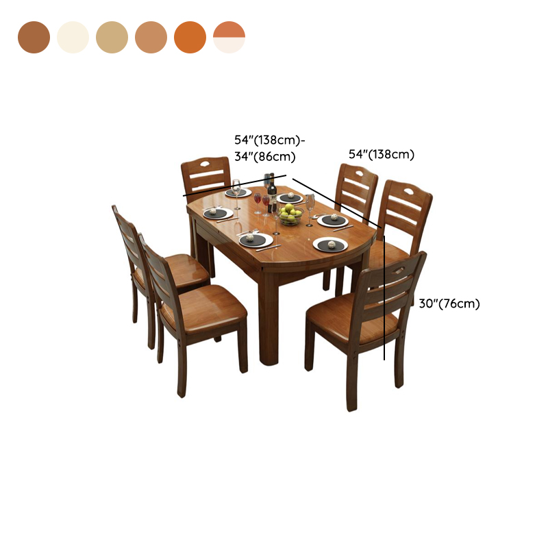 Dining Table Set with Rounded Wood Slab Top, 4 Legs, Drop Leaf, Back Seat, in White/Auburn/Amber Color - image 11