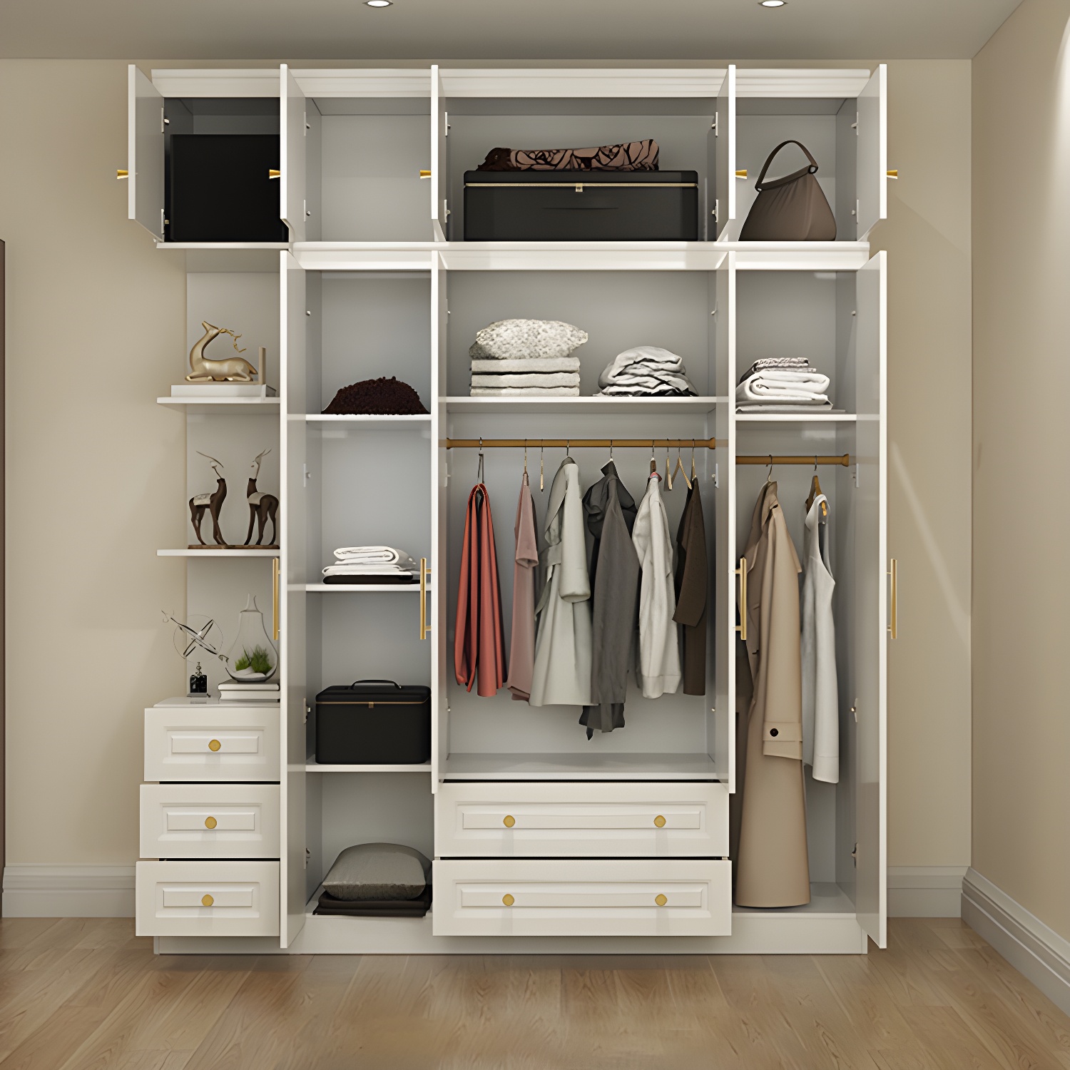 Manufactured Wood White Wardrobe for Home Modern Cabinet with Drawers - image 9