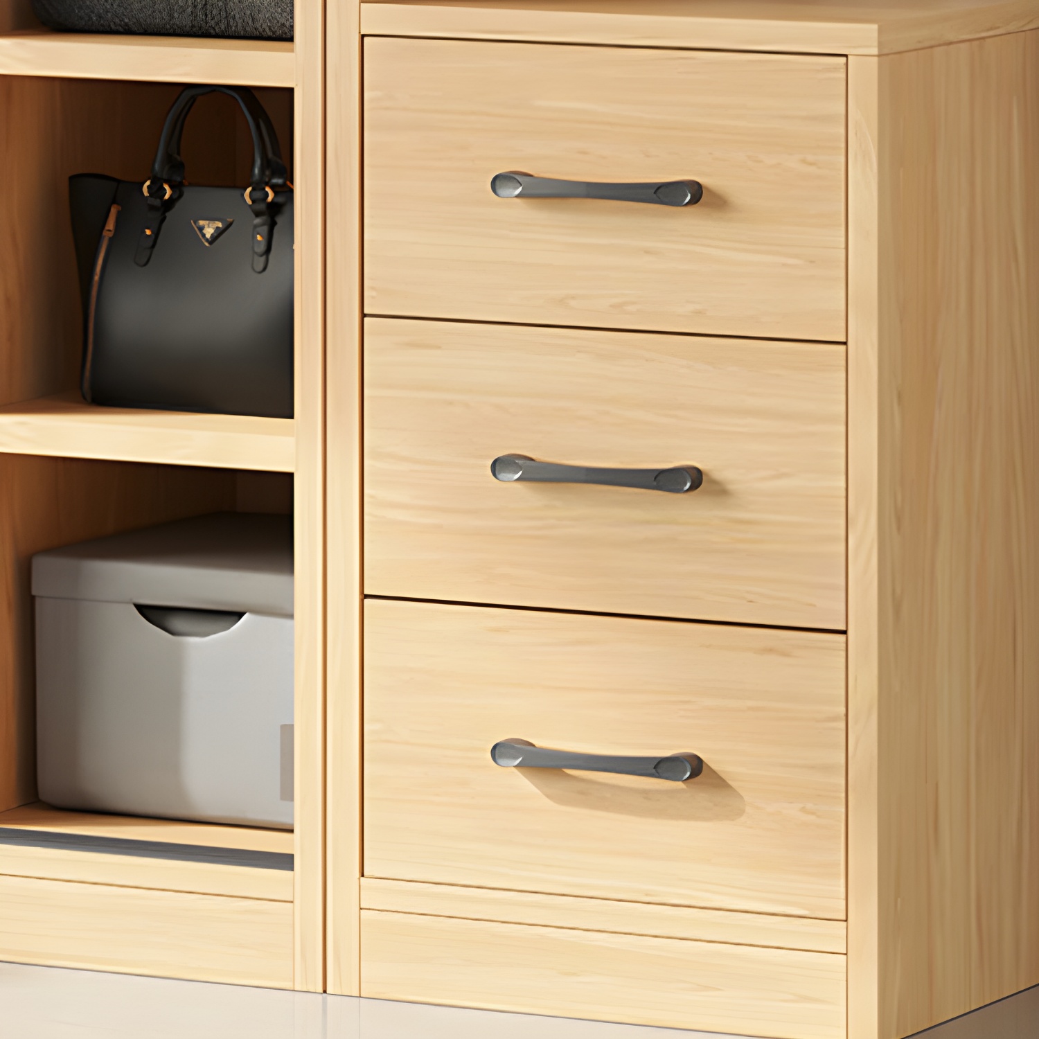 Light Wood Wardrobe Armoire with Sliding Doors, Clothing Rod, and Soft-Close Drawers - image 7