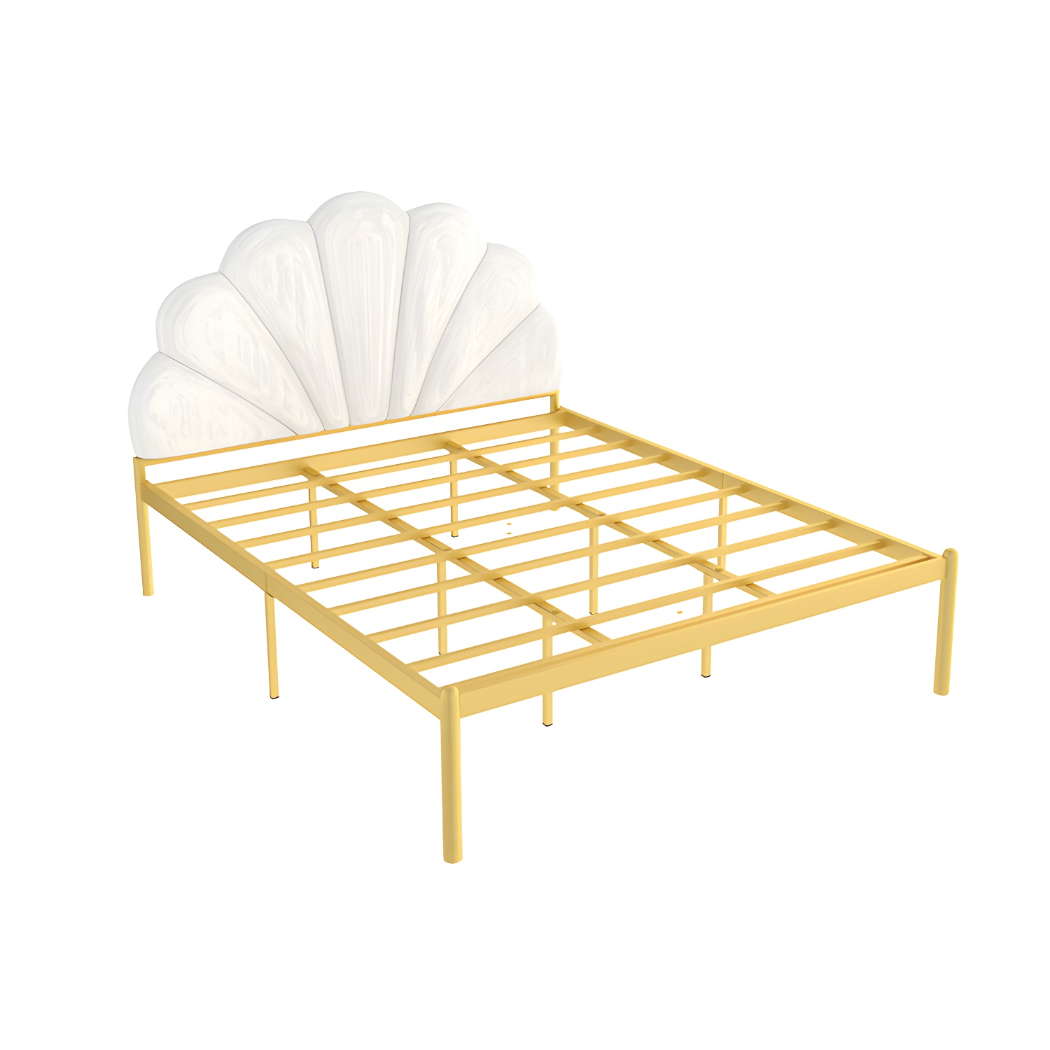 shell Suede Upholstered Headboard ,47 inch High Metal Panel Bed - image 5