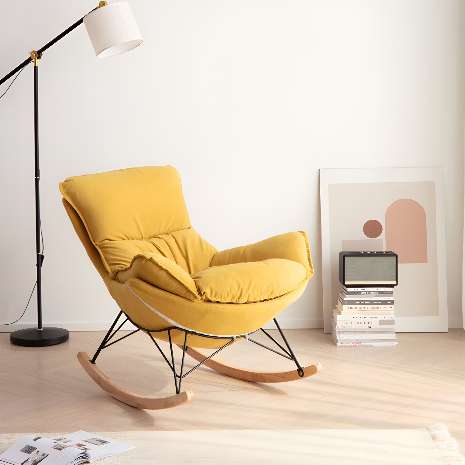Solid Wood Rocking Chair Modern Rocker Chair with Removable Cushions - image 9