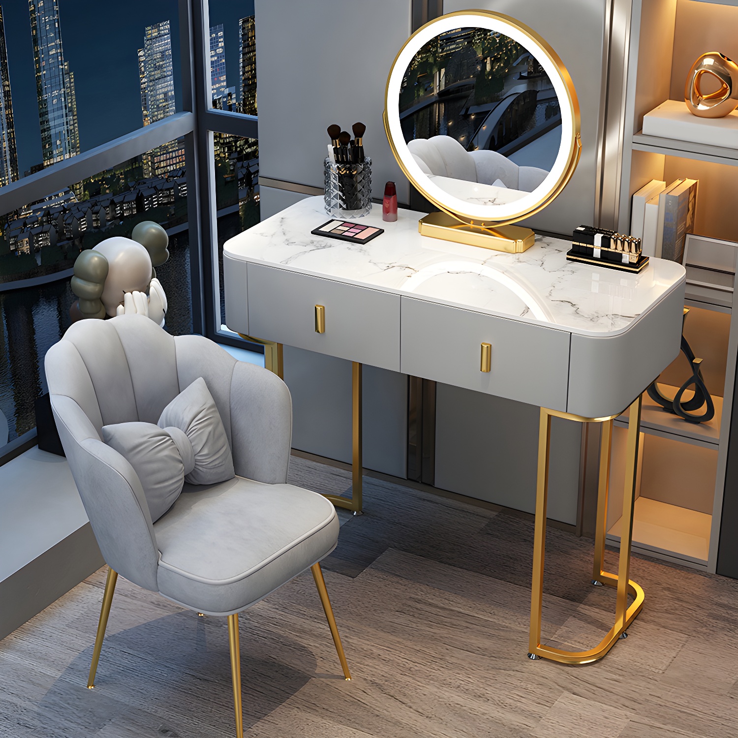 Slate Makeup Counter Adjustable Mirror Vanity Dressing Table with Drawer - image 6