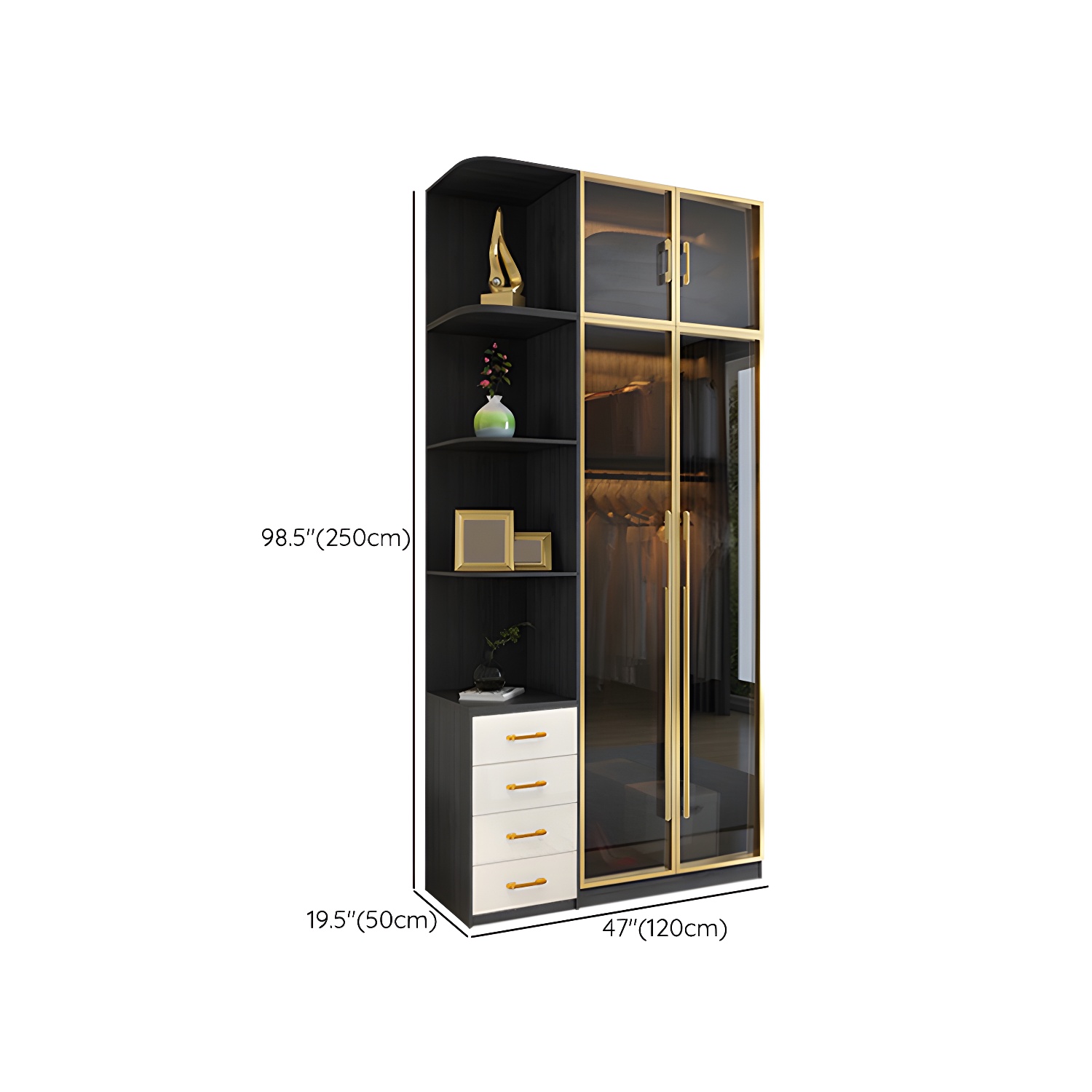 Modern Tempered Glass Doors Wardrobe Wood Frame Wardrobe without Light - image 27