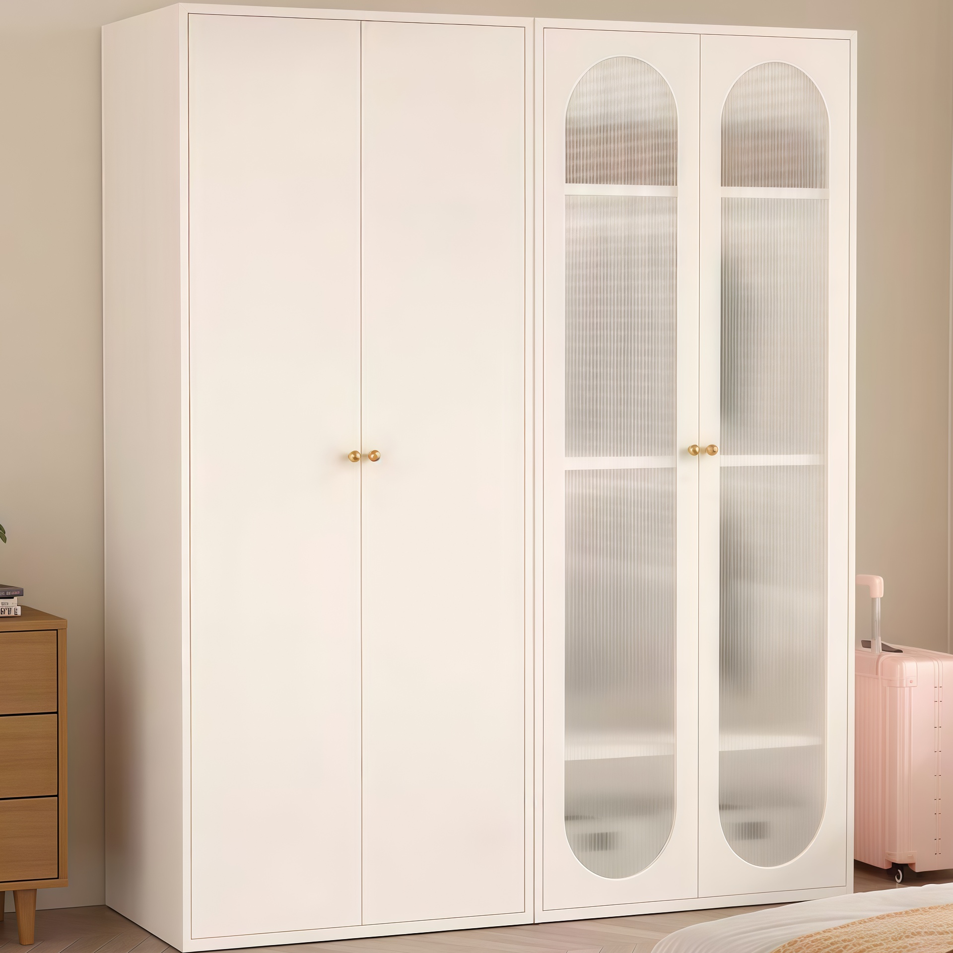White Modish Alloy Armoire Cabinet with Adaptable Shelf and Clothing Rod