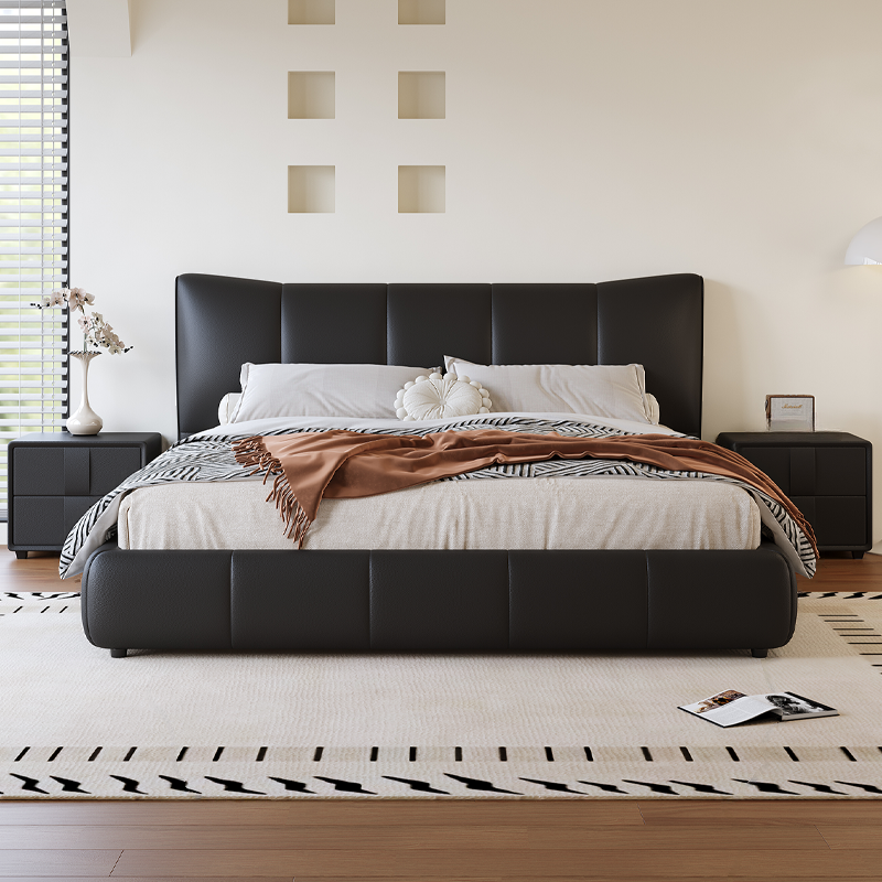 Ink Simplistic Storage Bed/Platform Bed in Genuine Leather with Leg for Bedroom